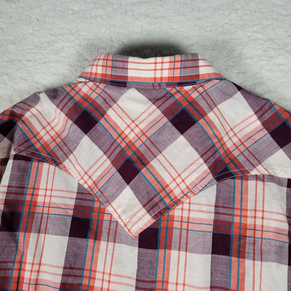 Wrangler Retro Mens XL Plaid Western Snap Shirt Purple Orange Cotton Blend - Picture 13 of 15
